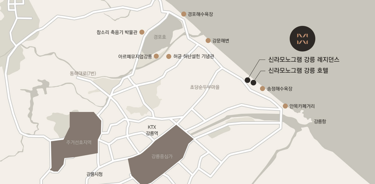 신라모노그램 강릉 지도